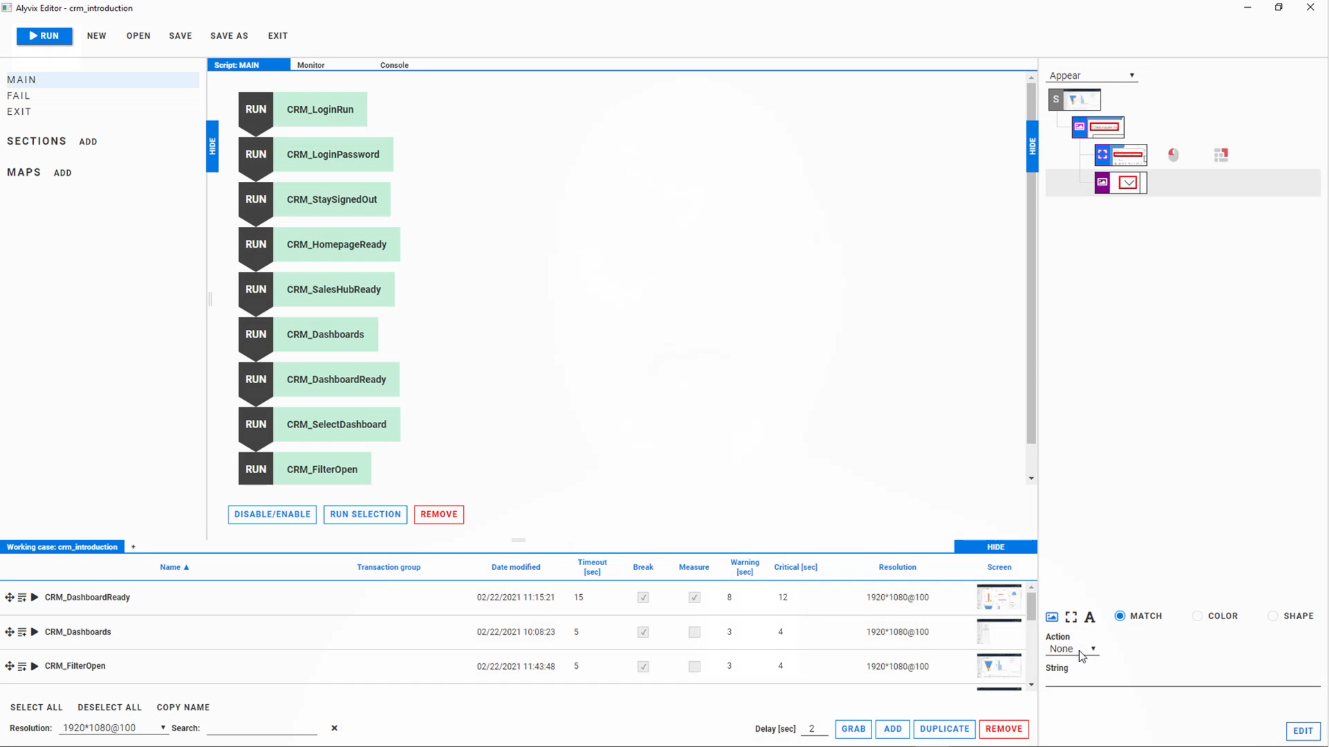 Alyvix Editor Interface